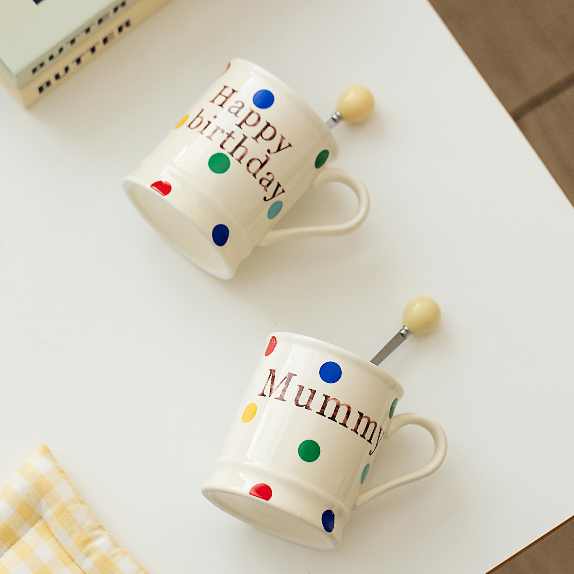 Polka dot cute and refreshing family birthday ceramic mug
