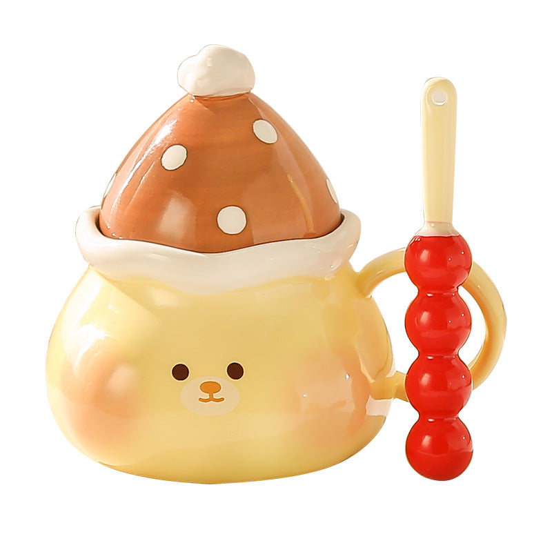 Creative and cute bear ceramic mug with lid