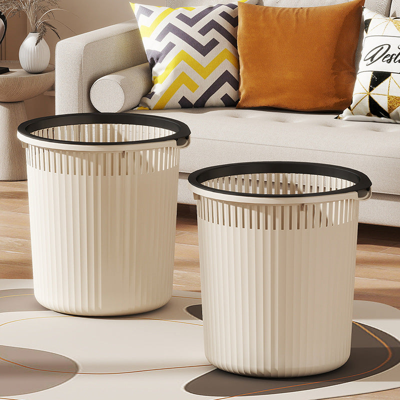 Creative vertical striped hollowed-out trash can for home use