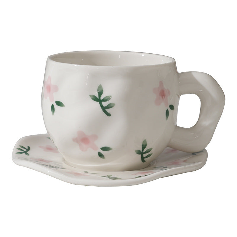 Hand-painted floral ceramic coffee cup