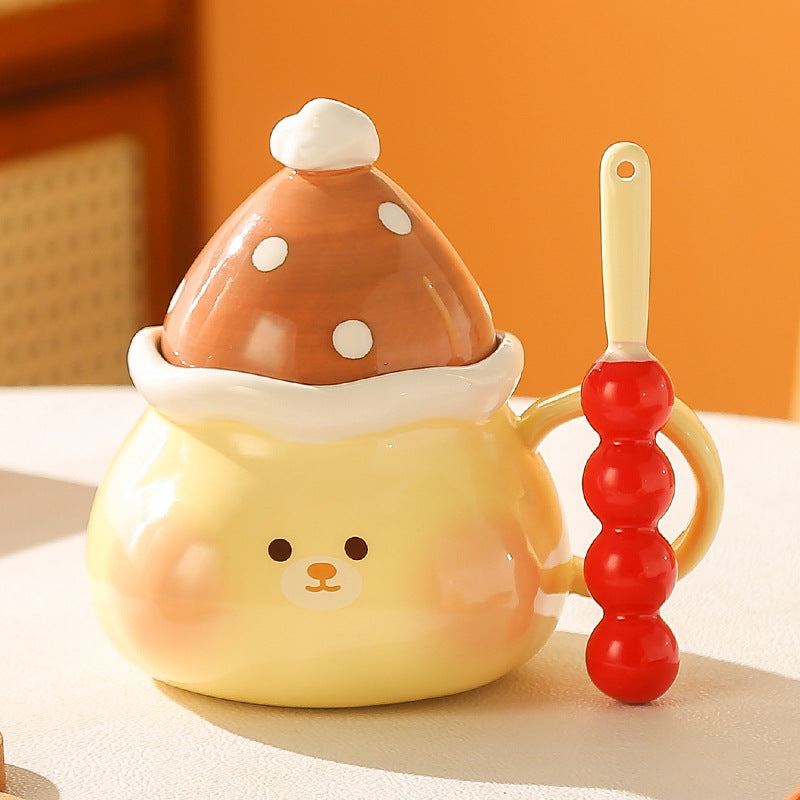 Creative and cute bear ceramic mug with lid