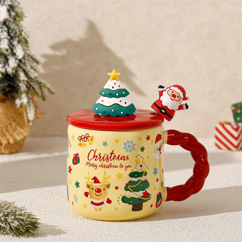 Christmas-themed ceramic mug with lid and spoon - high-value design